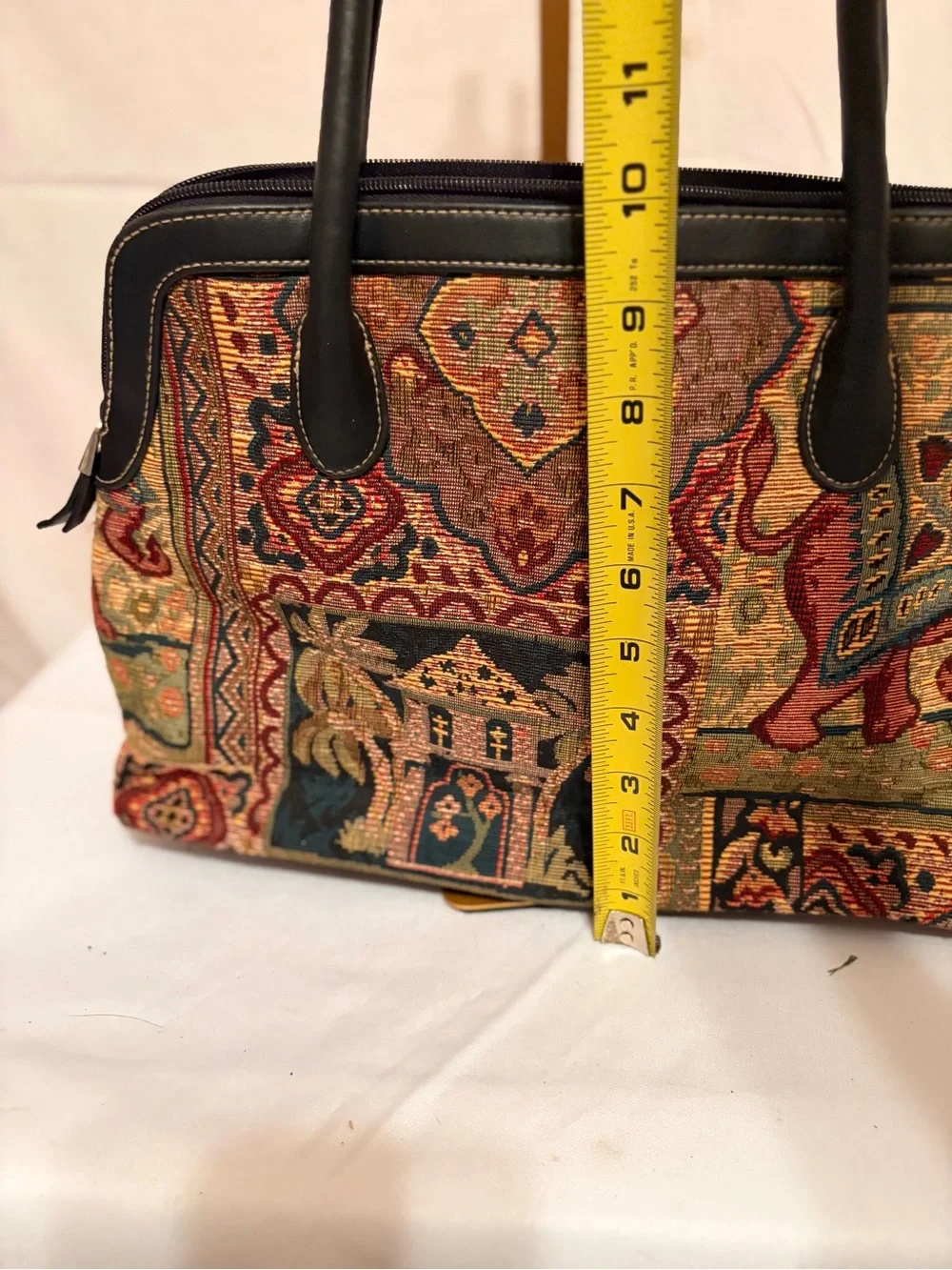 Tapestry Elephant Pattern Tote Bag - Black Trim
